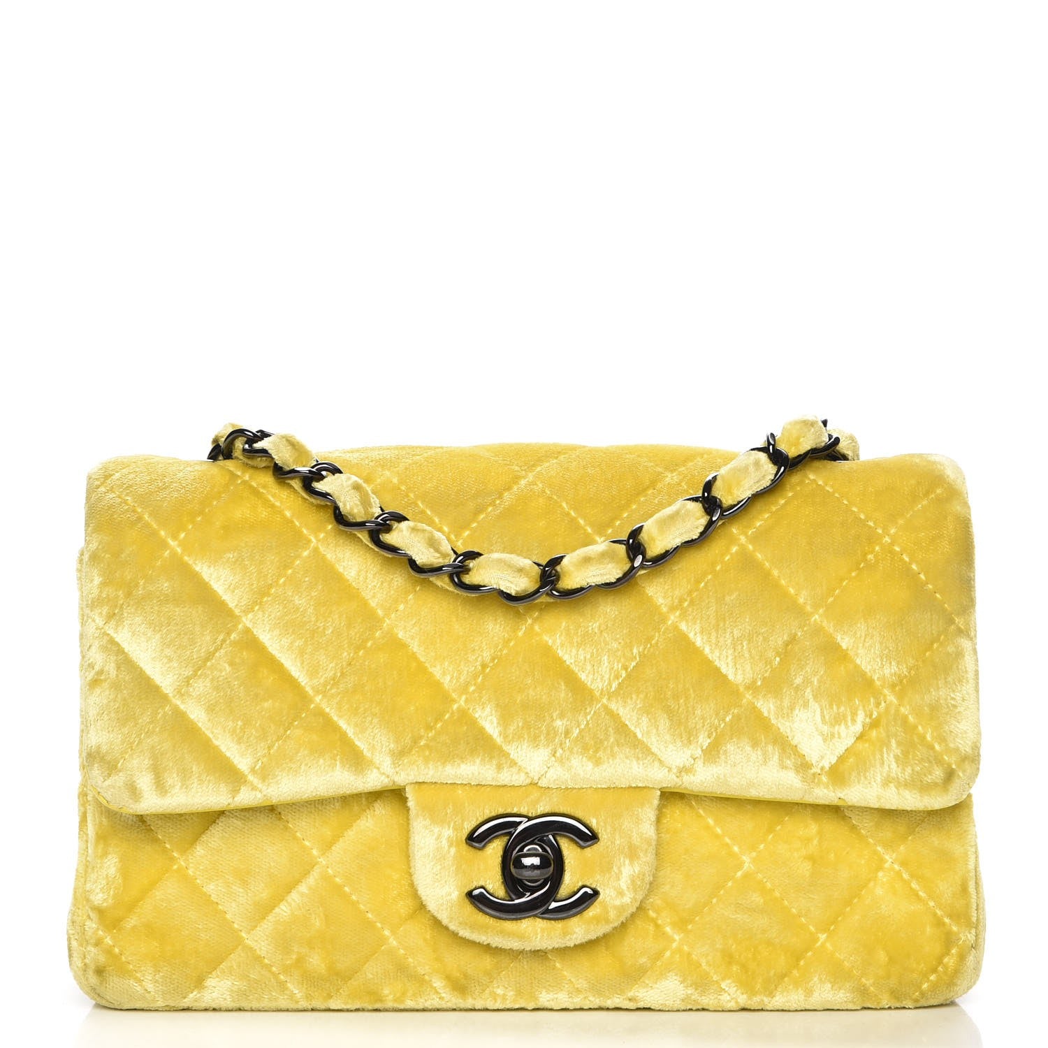 Chanel Velvet Quilted Mini Rectangular Flap Yellow 1 of 7