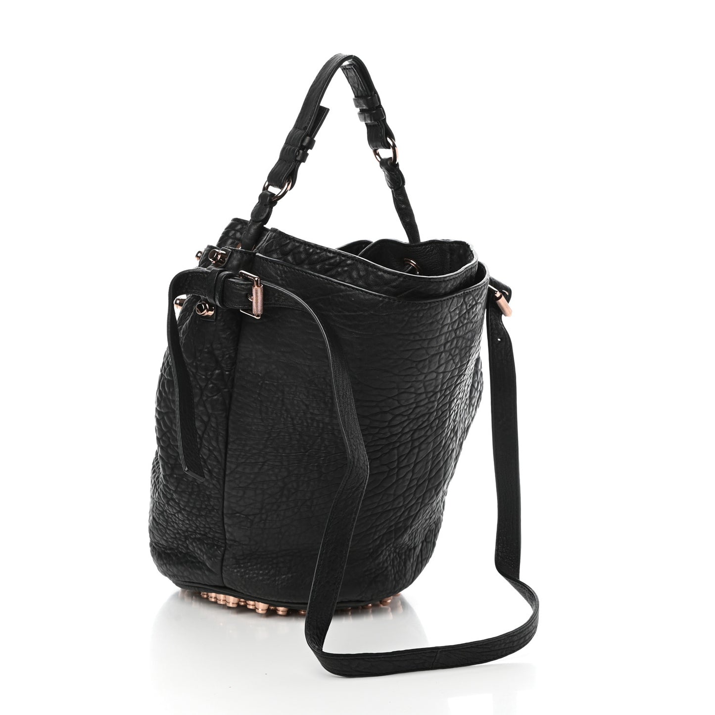 Pebbled Lambskin Diego Bucket Black Rose Gold Hardware