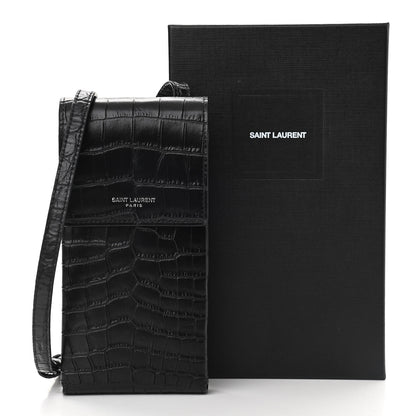 Saint Laurent Calfskin Crocodile Embossed Phone Holder Crossbody Black 10 of 10
