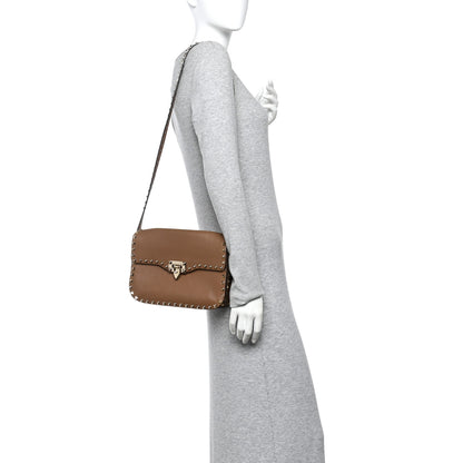 Valentino Garavani Vitello Medium Rockstud Flap Saddle Bag Brown 2 of 9