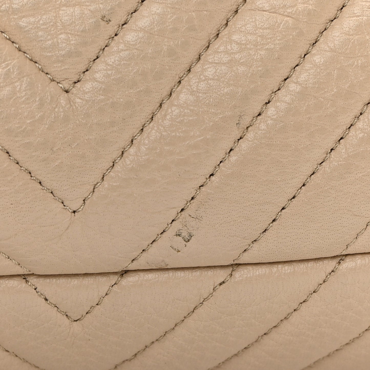 Deerskin Chevron Large CC Chain Bucket Drawstring Bag Beige