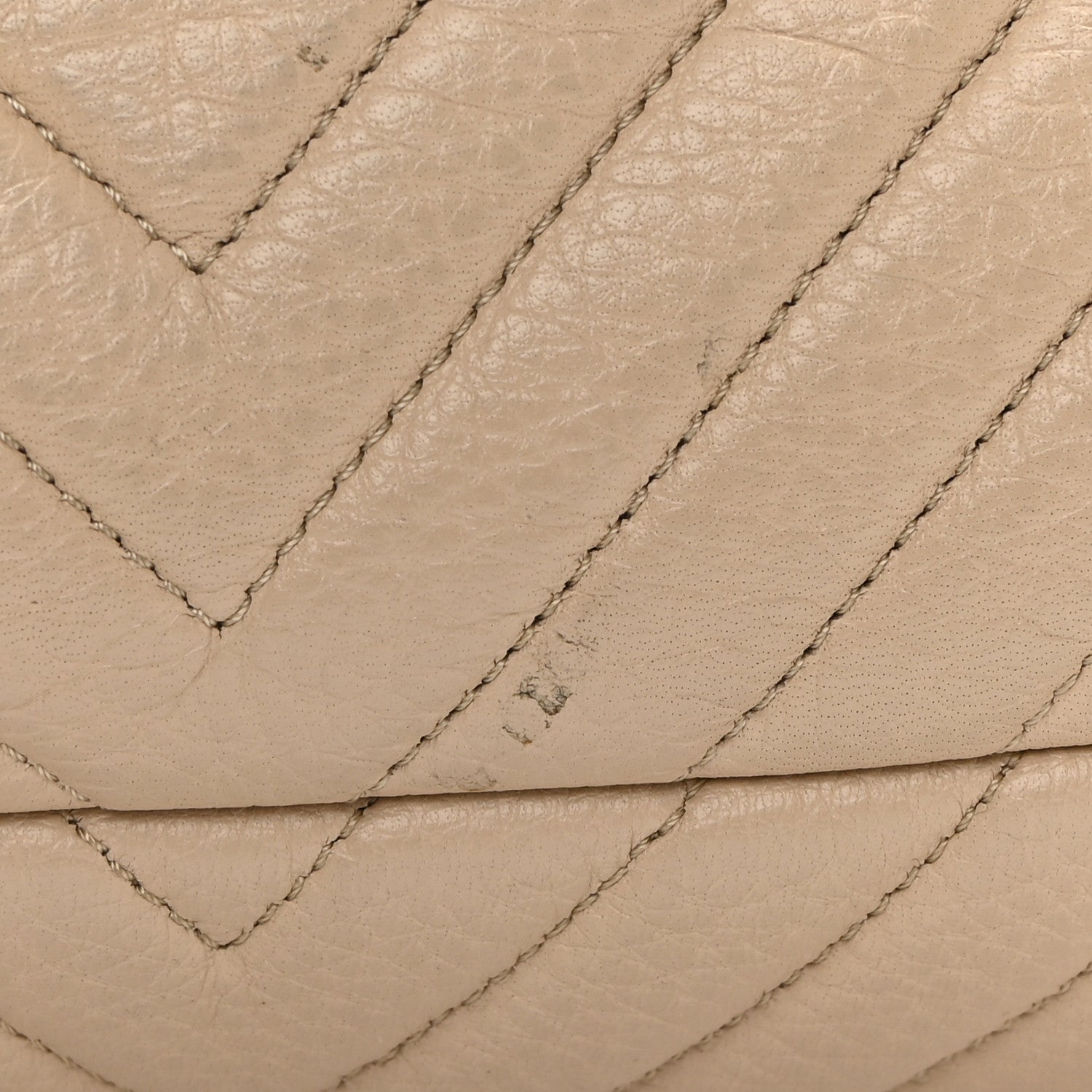 Chanel Deerskin Chevron Large CC Chain Bucket Drawstring Bag Beige 12 of 12