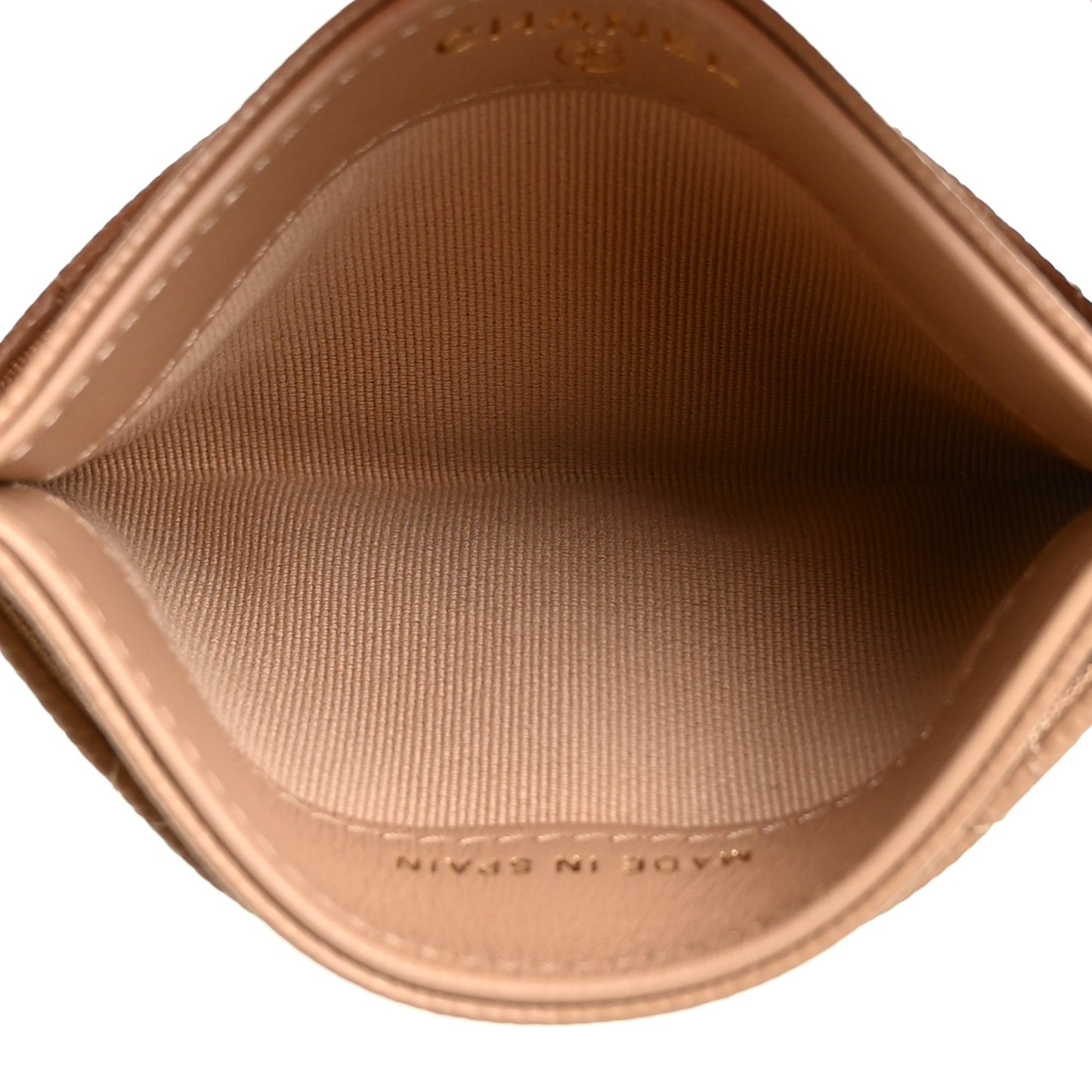 Caviar Quilted Crystal Card Holder Beige