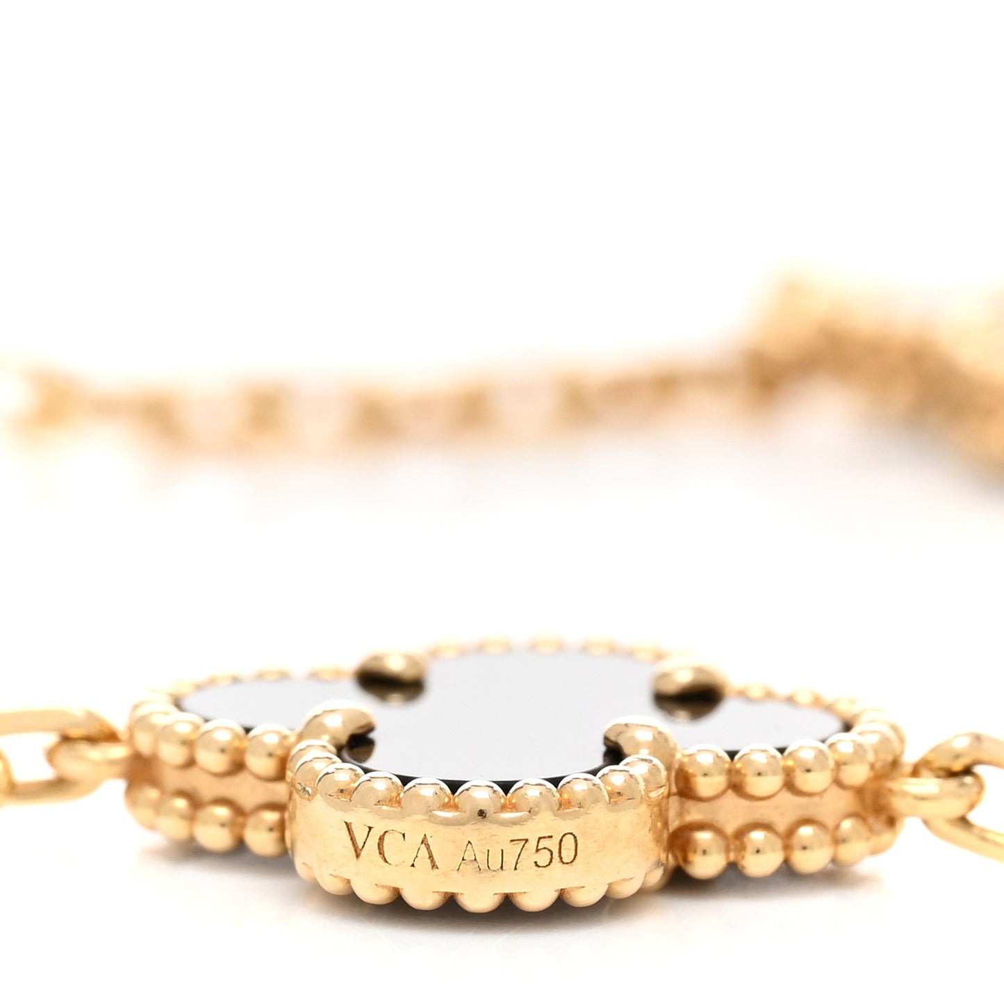18K Yellow Gold Black Onyx 5 Motifs Vintage Alhambra Bracelet