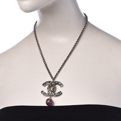 Chanel Crystal CC Drop Necklace Silver Blue Purple 2 of 8
