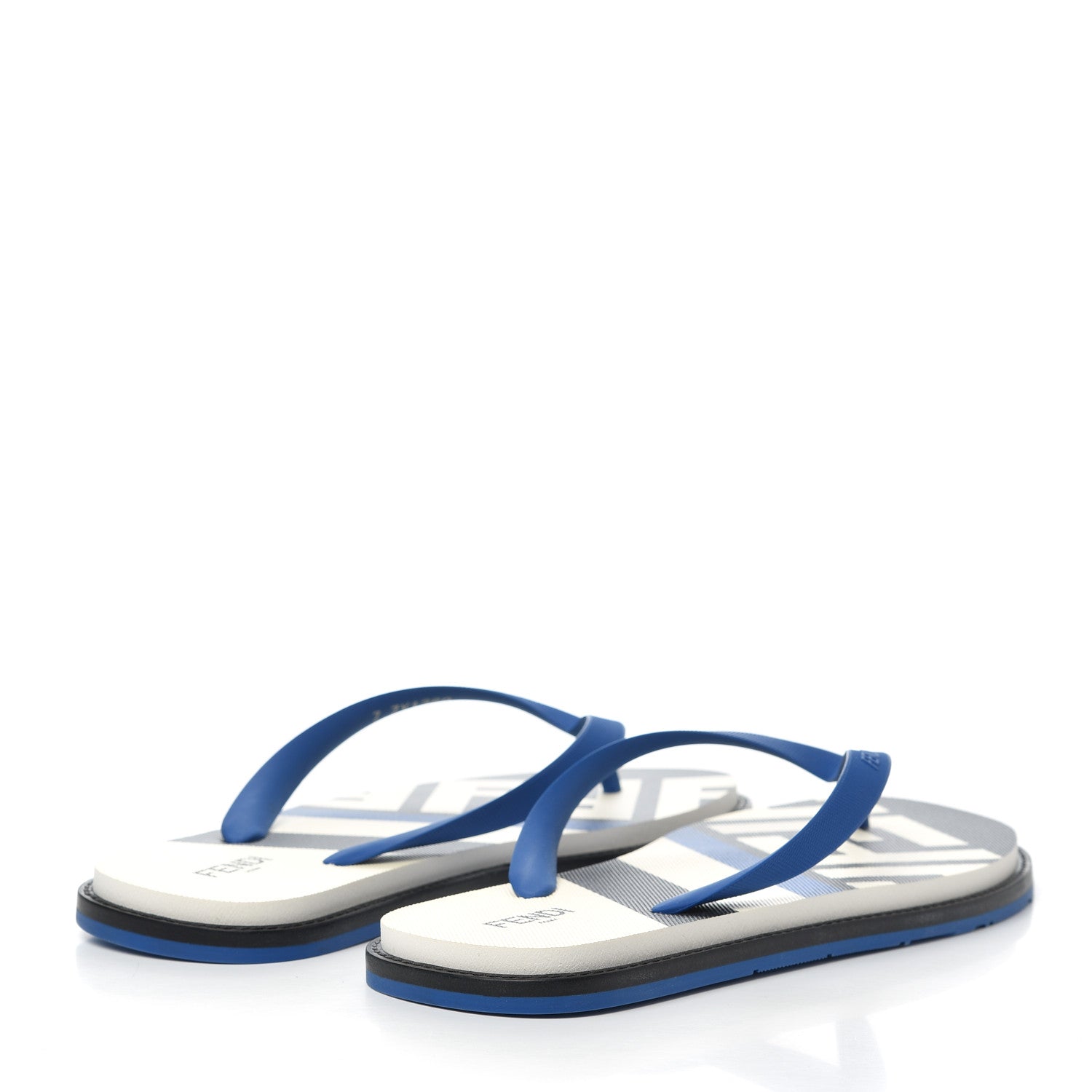 Fendi Rubber FF Mens Logo Thong Sandals 7 Black Blue 4 of 9