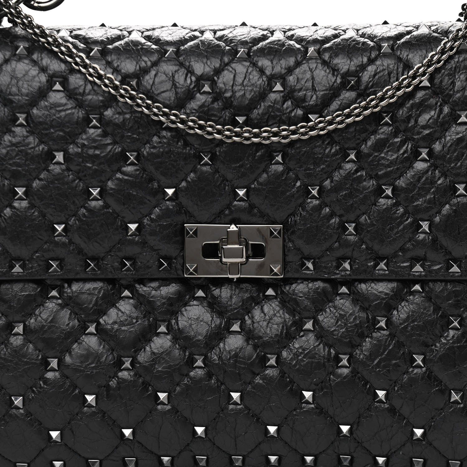 Valentino Garavani Craquele Nappa Large Rockstud Spike Shoulder Bag Black 7 of 9