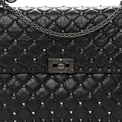 Valentino Garavani Craquele Nappa Large Rockstud Spike Shoulder Bag Black 7 of 9