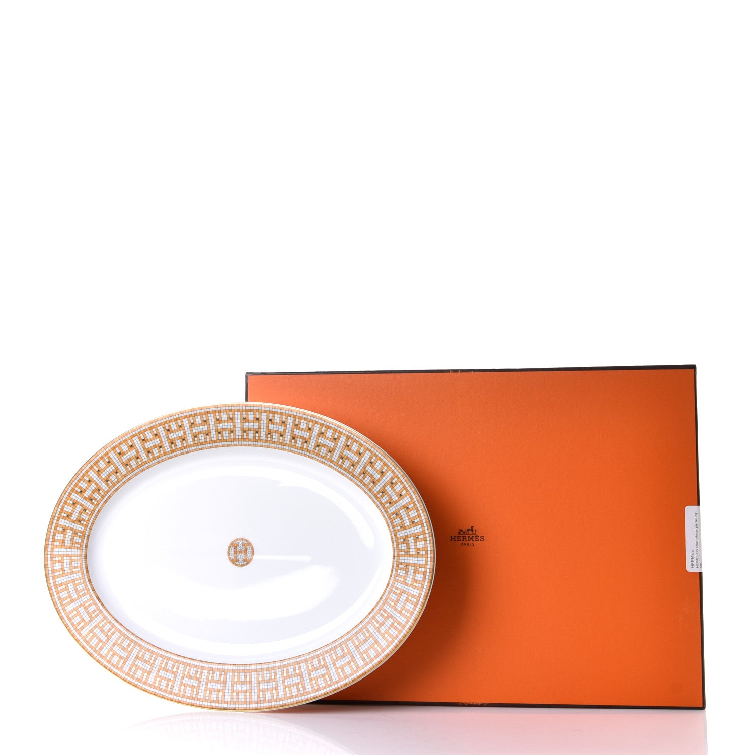 Hermes Porcelain Mosaique Au 24 Small Oval Platter Gold 4 of 4
