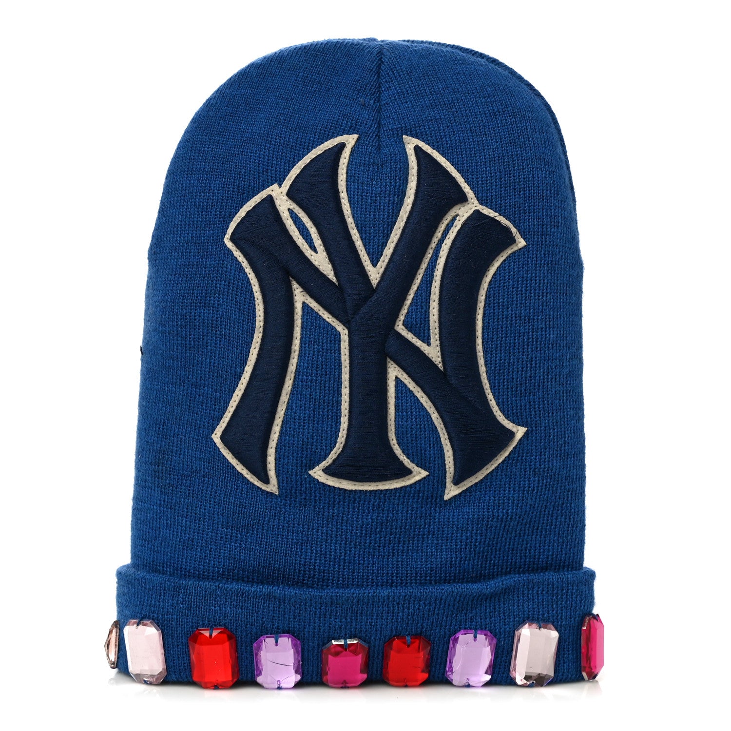 Gucci X MLB Wool Crystal NY Yankees Beanie Hat M Blue 1 of 10
