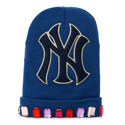 Gucci X MLB Wool Crystal NY Yankees Beanie Hat M Blue 1 of 10