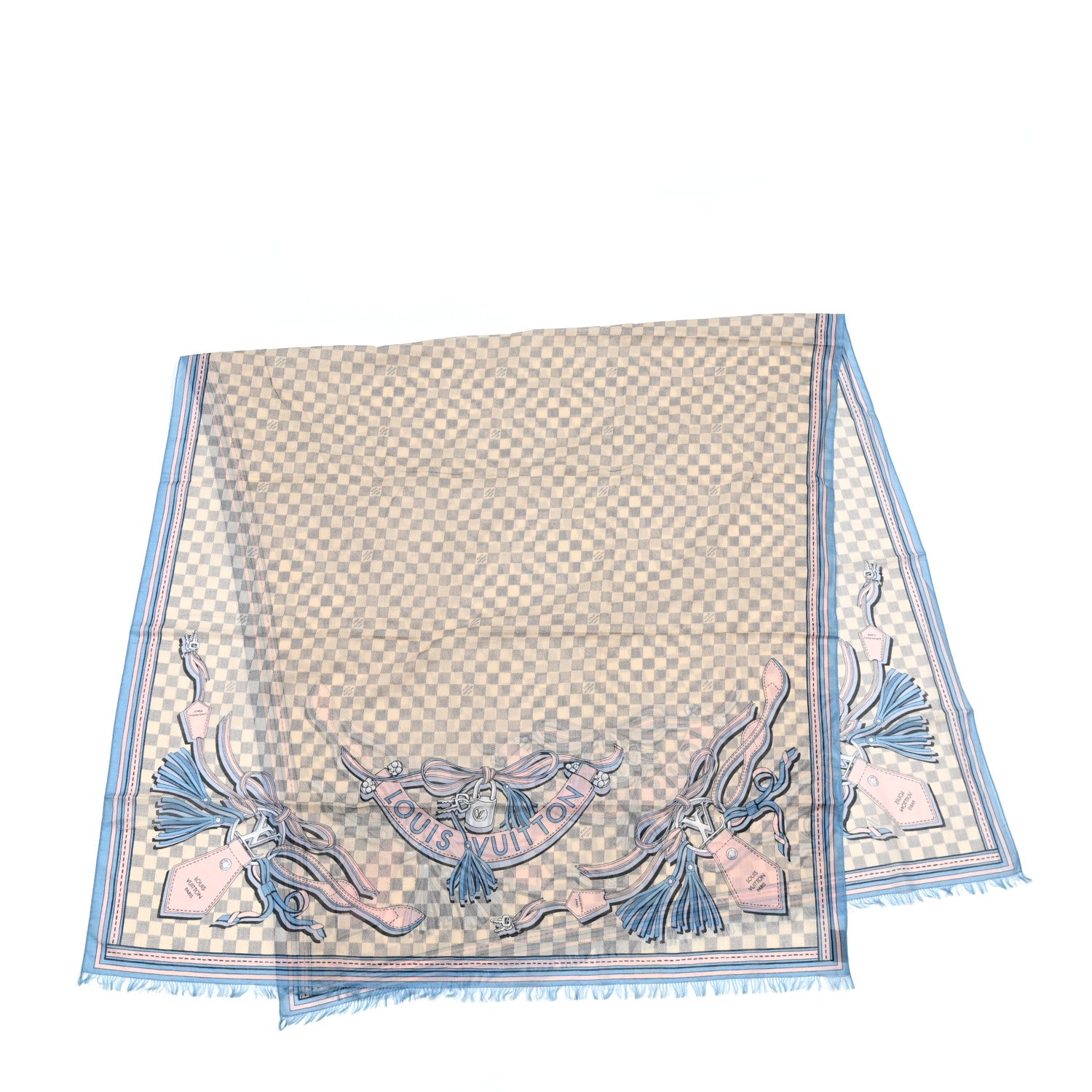 Louis Vuitton Cotton Damier Azur Straps Stole 2 of 6