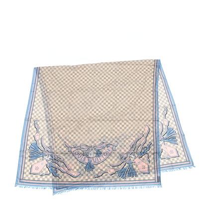 Louis Vuitton Cotton Damier Azur Straps Stole 2 of 6