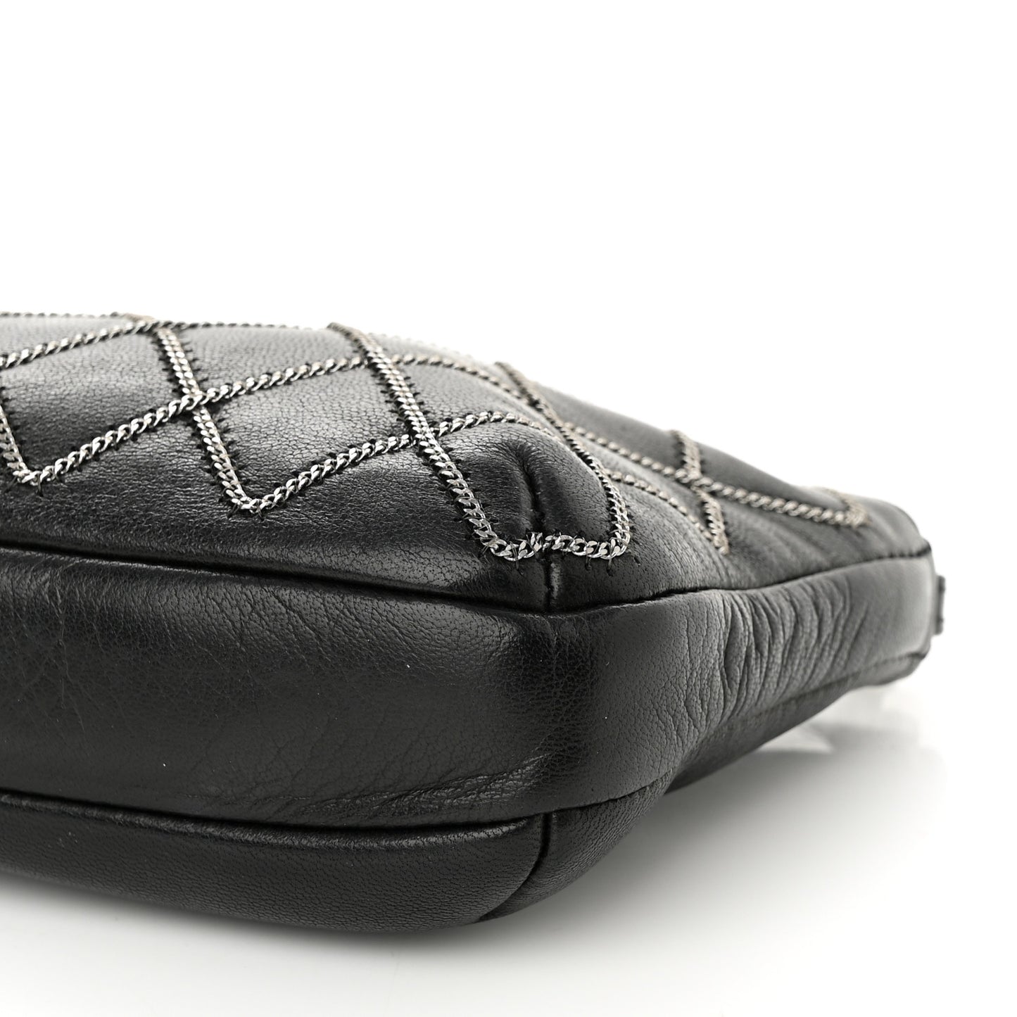 Calfskin Chain Stitch Clutch Black