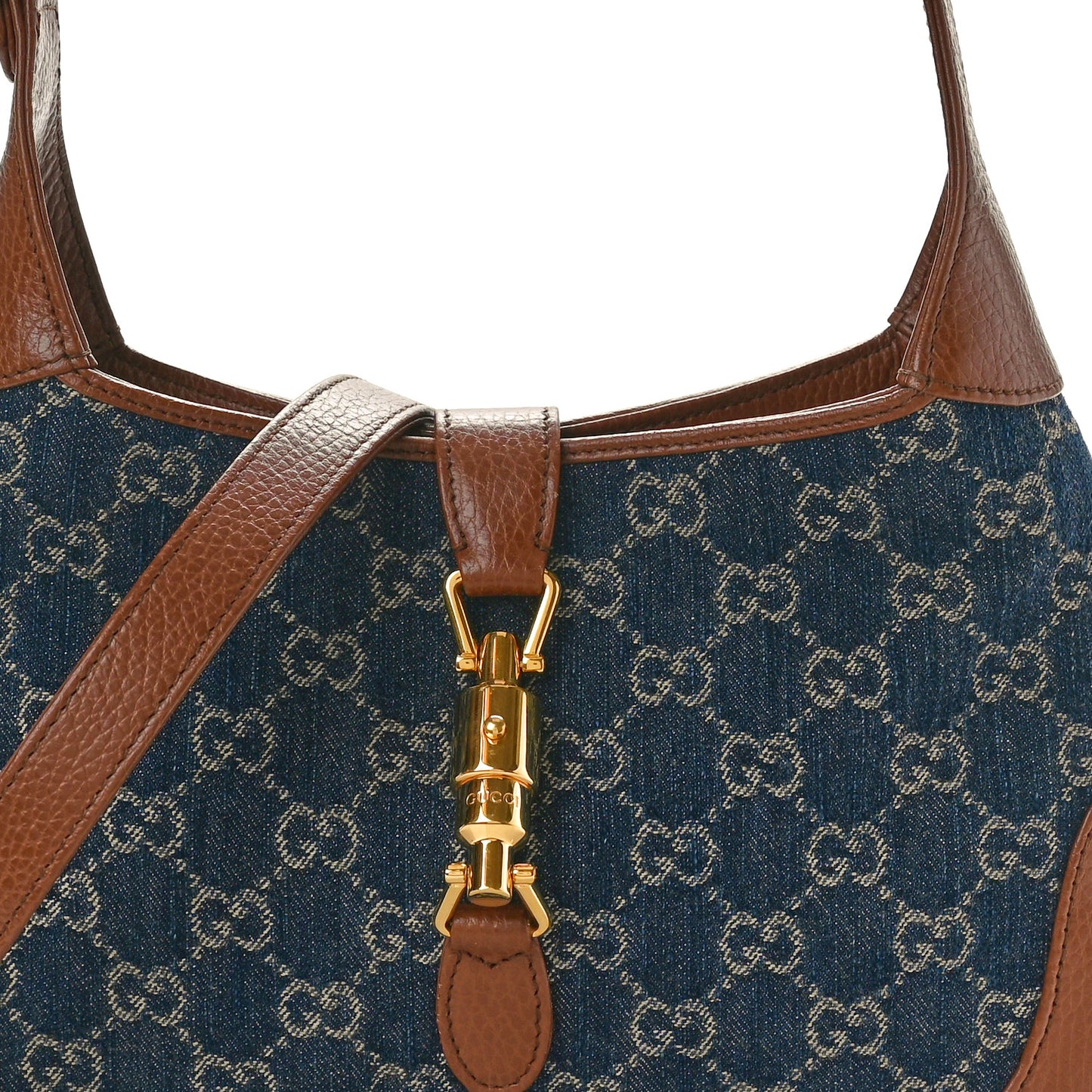 New Denim GG Monogram Calfskin Small Jackie 1961 Hobo Blue Tea Cuir