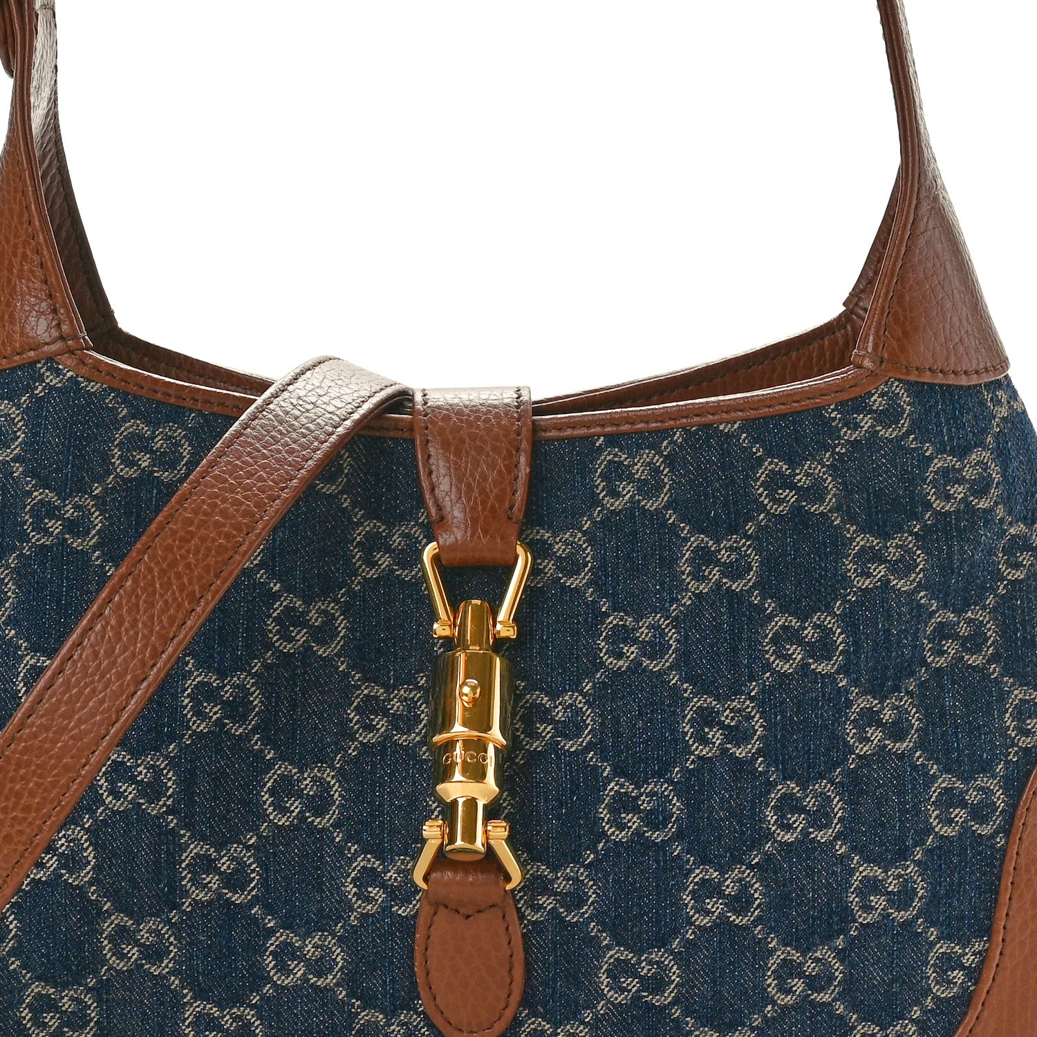 Gucci New Denim GG Monogram Calfskin Small Jackie 1961 Hobo Blue Tea Cuir 8 of 10