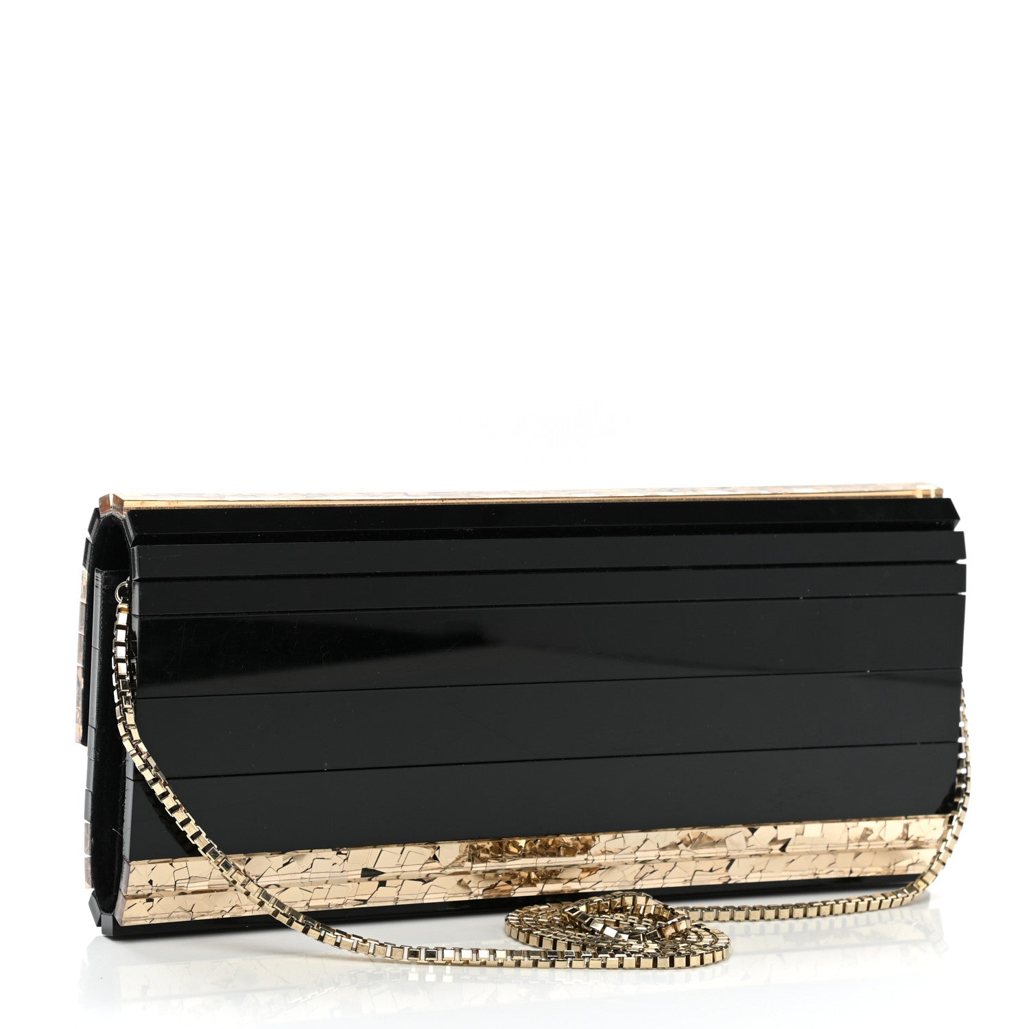 Jimmy Choo Acrylic Glitter Sweetie Clutch Black Gold 2 of 9