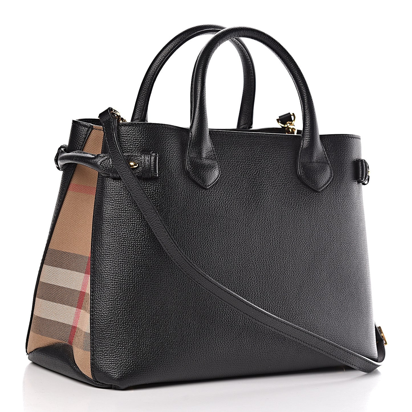 Grainy Calfskin House Check Medium Banner Tote Black