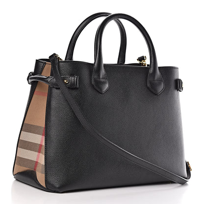Burberry Grainy Calfskin House Check Medium Banner Tote Black 3 of 11