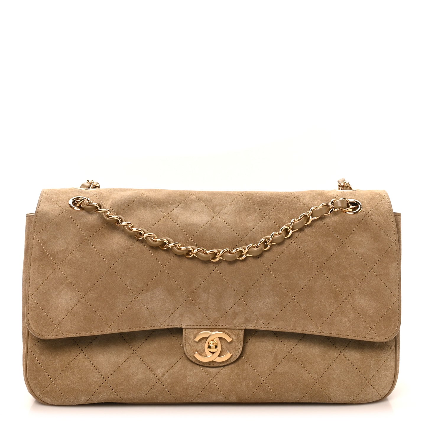 Suede Calfskin Small Souplissimo Maxi Flap Dark Beige