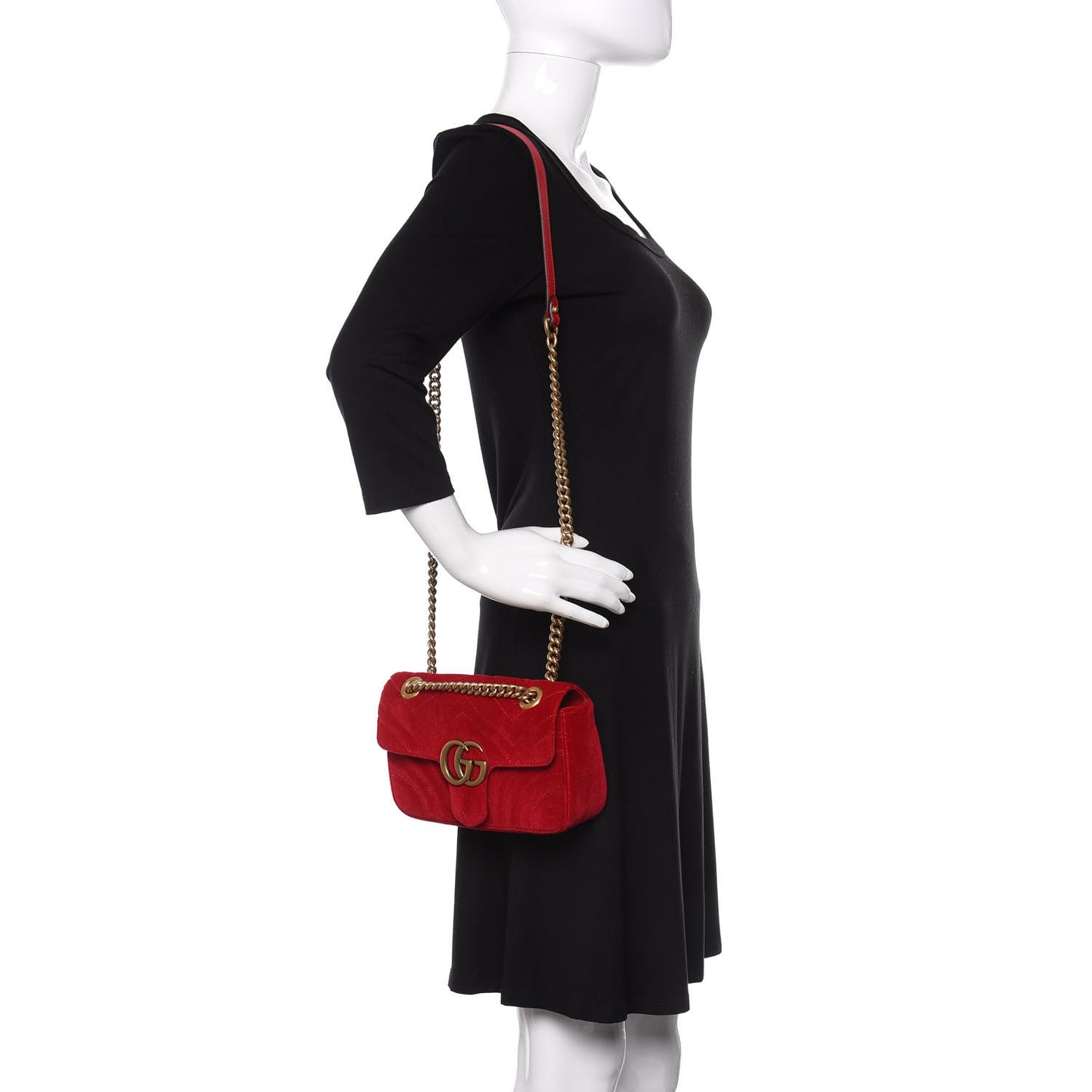 Velvet Matelasse Mini GG Marmont Shoulder Bag Hibiscus Red
