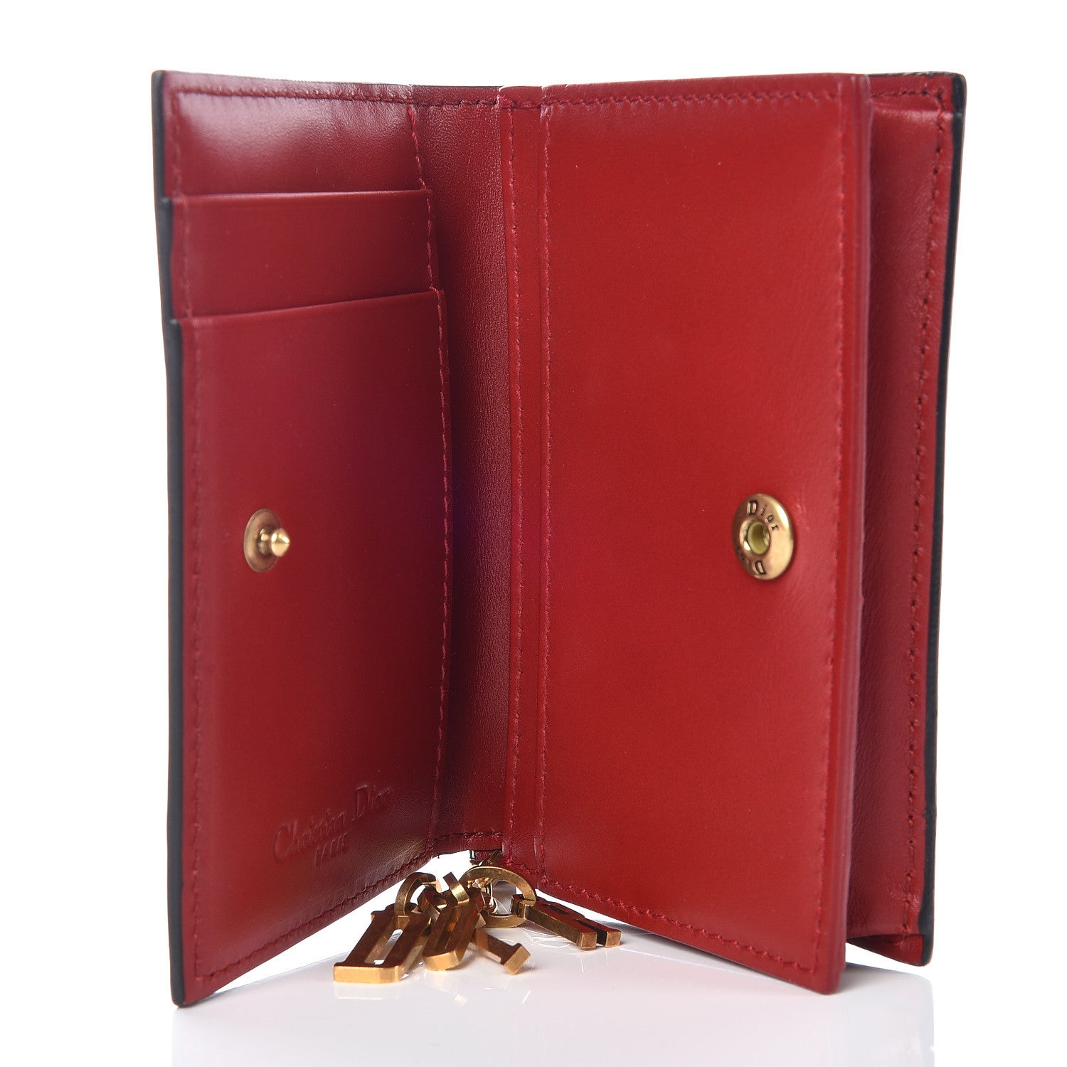 Christian Dior Lambskin Cannage Studded Lady Dior Card Holder Red 5 of 9