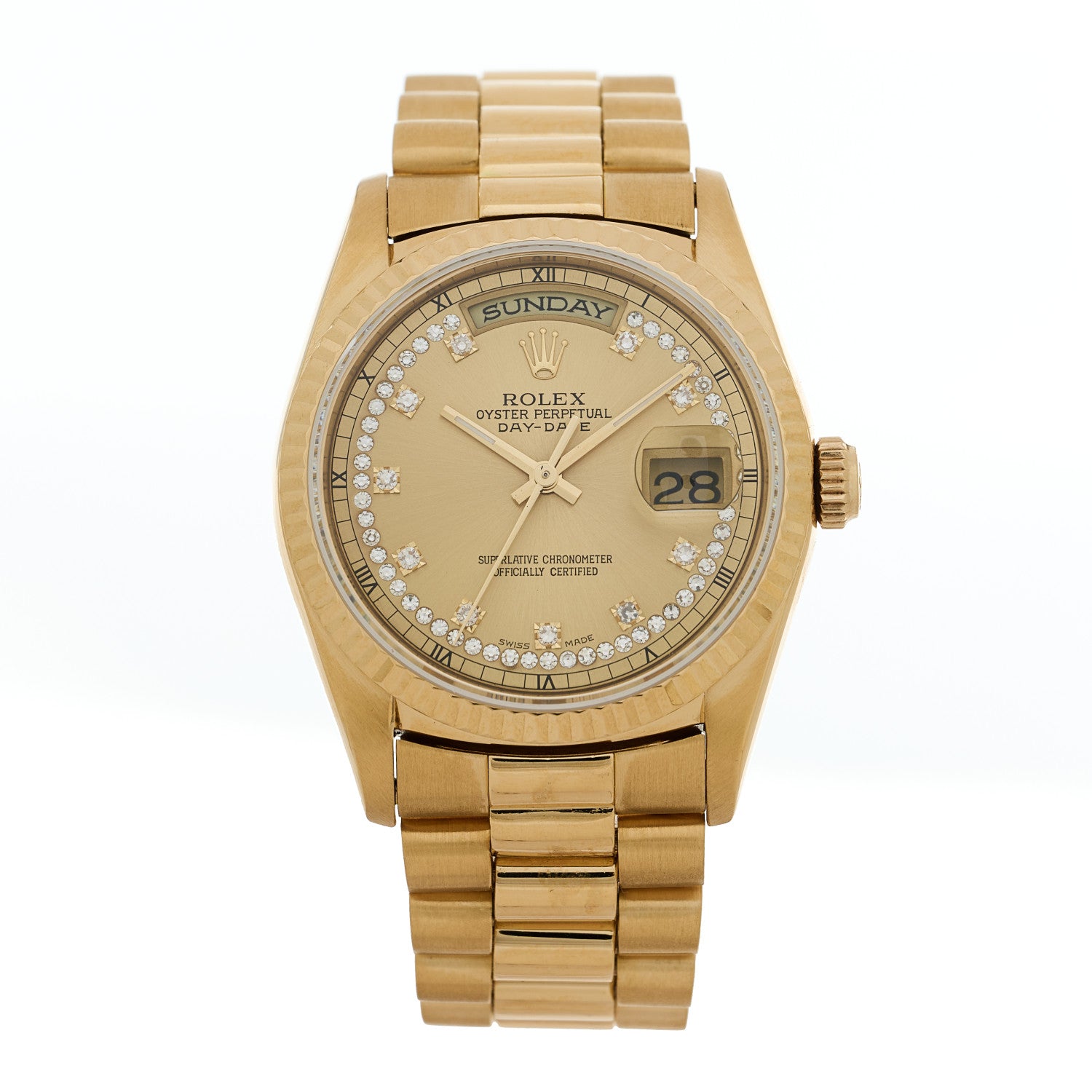 Rolex 18K Yellow Gold Diamond 36mm Oyster Perpetual Day-Date President Watch Champagne 18238 1 of 4