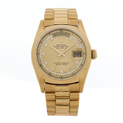 Rolex 18K Yellow Gold Diamond 36mm Oyster Perpetual Day-Date President Watch Champagne 18238 1 of 4