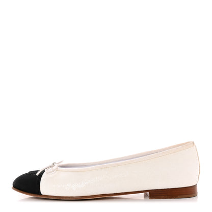 Chanel Fabric Glitter Grosgrain Cap Toe CC Ballerina Flats 40 White Black 1 of 15