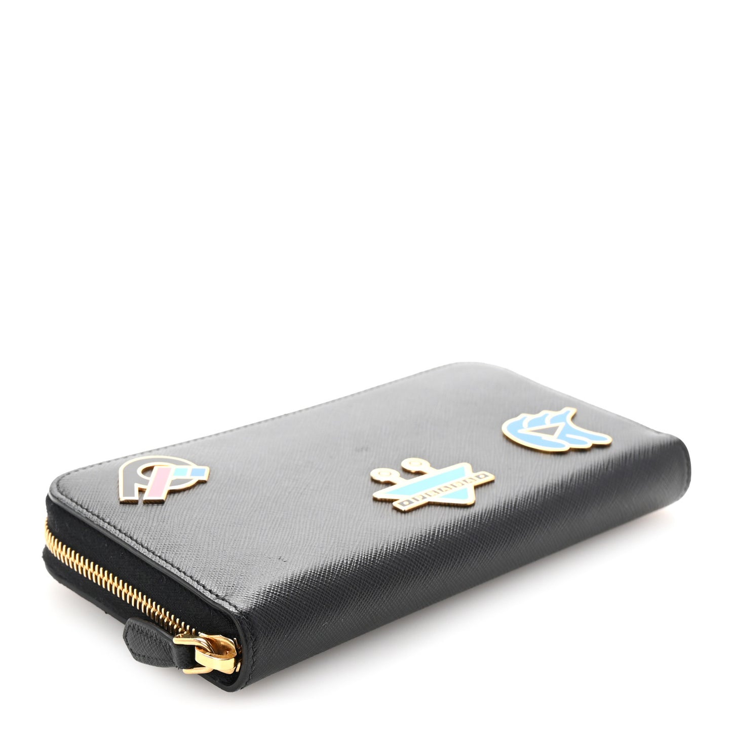 Saffiano Metal Zip Around Wallet Black