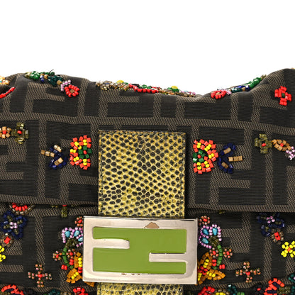 Fendi Zucca Lizard Embroidered Baguette Tobacco Green Multicolor 7 of 18