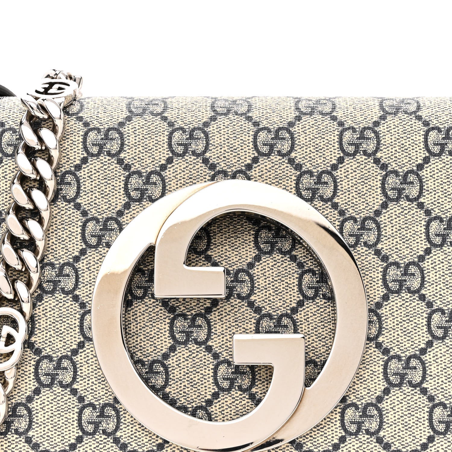 Gucci GG Supreme Monogram Textured Dollar Calfskin Blondie Chain Shoulder Flap Bag Beige Blue 8 of 11