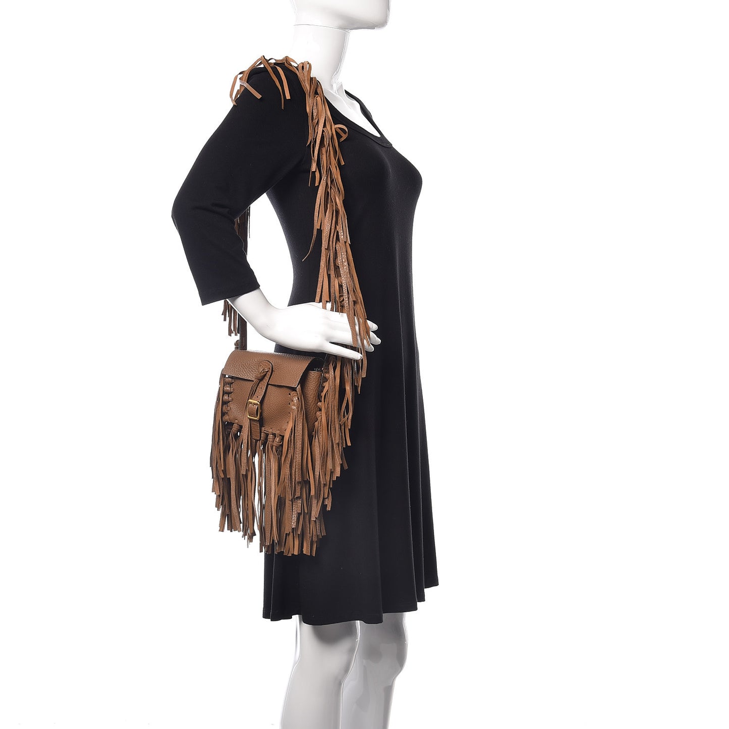 Pebbled Calfskin Small C Rockee Fringe Shoulder Bag Light Cuir