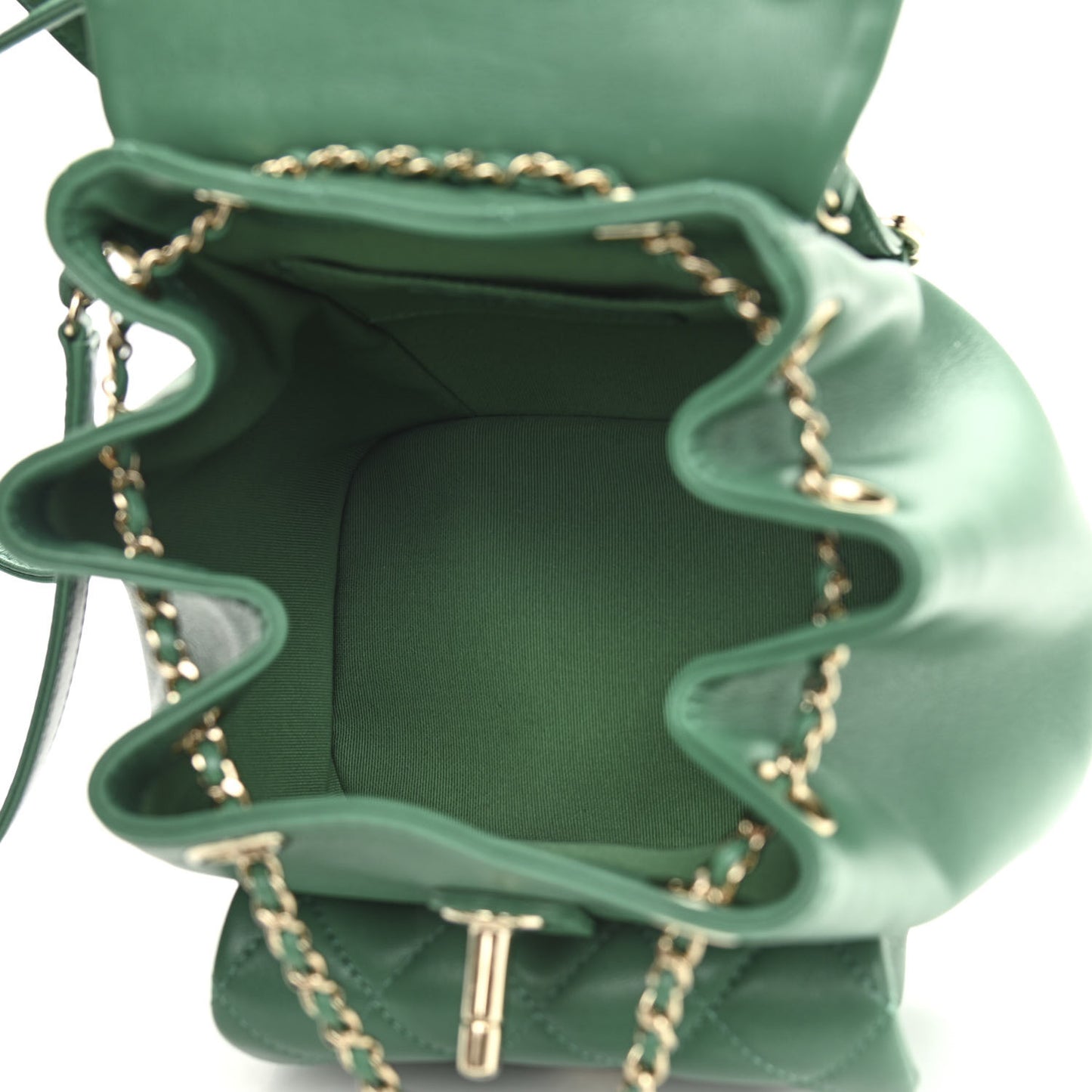 Lambskin Quilted Small Duma Drawstring Backpack Green