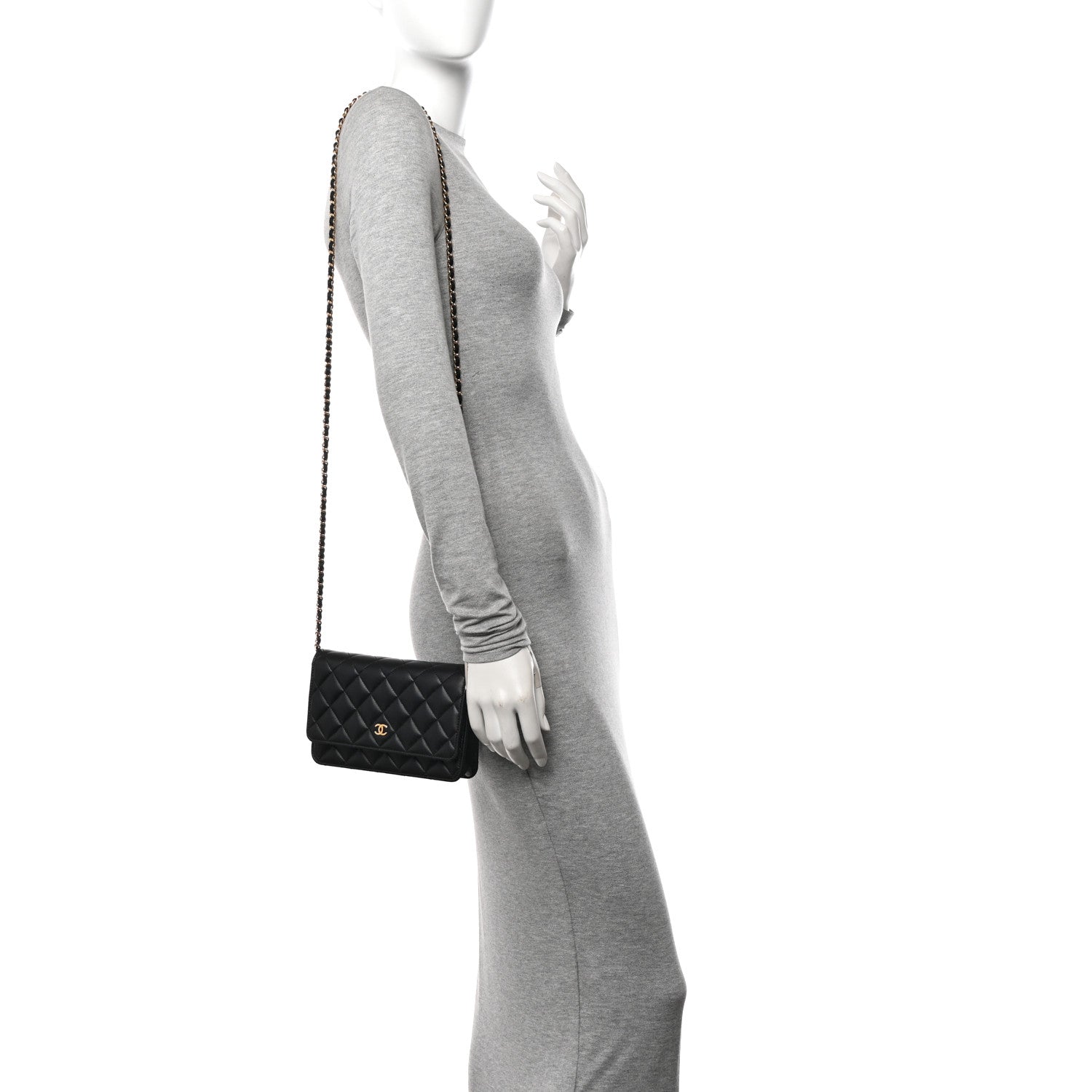 Chanel Lambskin Quilted Wallet On Chain WOC Black 2 of 12