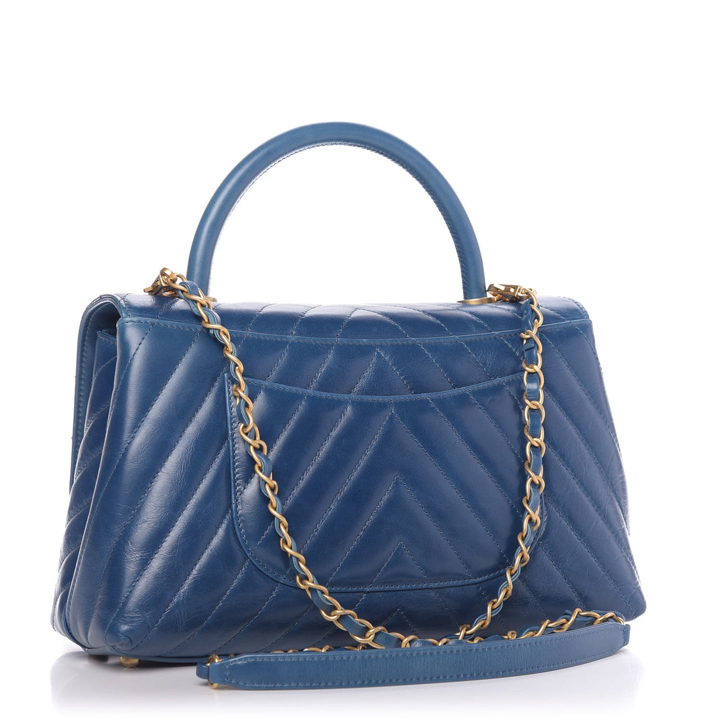 Calfskin Chevron Quilted Small Coco Handle Flap Blue