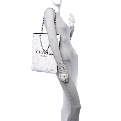 Chanel Sequin Logo Shopping Tote White Black 2 of 11
