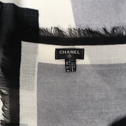 Chanel Cashmere Wool Fringe Stole White Black 4 of 4