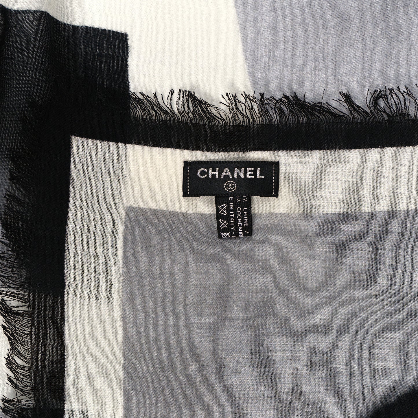 Cashmere Wool Fringe Stole White Black