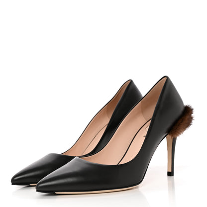 Fendi Calfskin Mink Fur Duo Decollete Pumps 36 Ebano Scan Brown 3 of 9