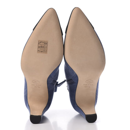 Chanel Denim Grosgrain Cap Toe Short Boots 37 Blue 5 of 9