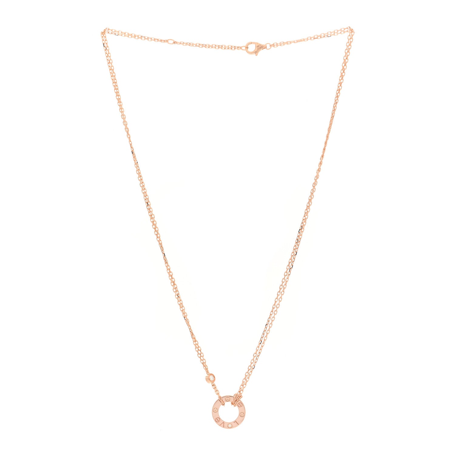 Cartier 18K Pink Gold 2 Diamond LOVE Necklace 3 of 4