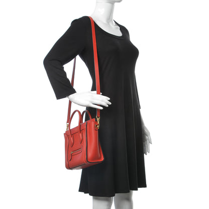 Celine Drummed Calfskin Nano Luggage Coquelicot 2 of 12