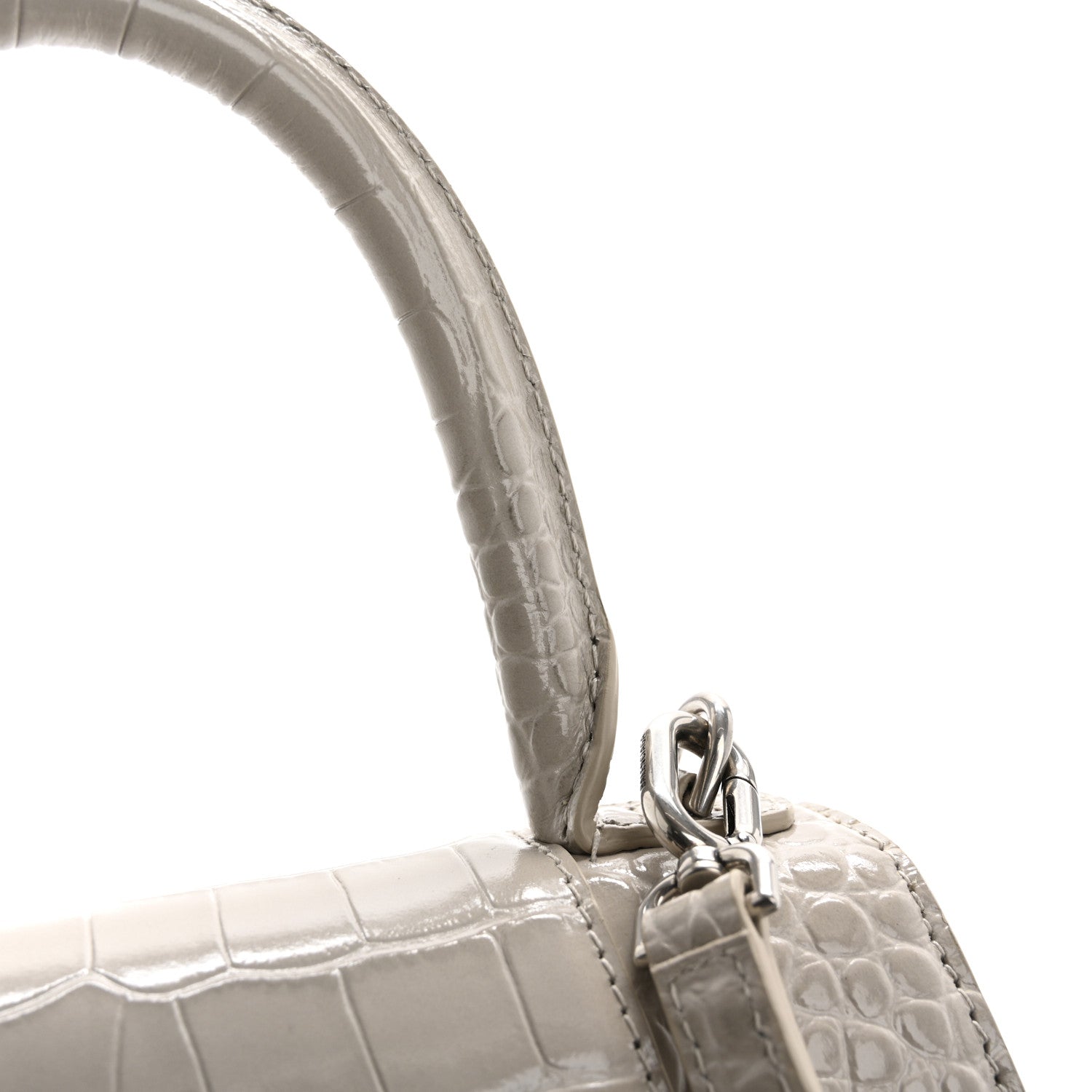 Balenciaga Shiny Calfskin Crocodile Embossed Small Hourglass Top Handle Bag Cold Beige 13 of 14