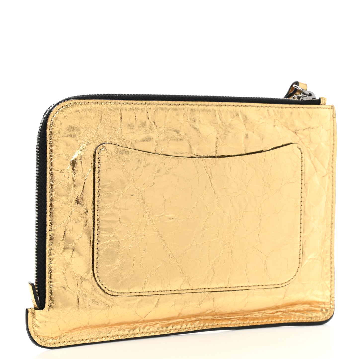 Metallic Lambskin Small Feminine Pouch Clutch Gold