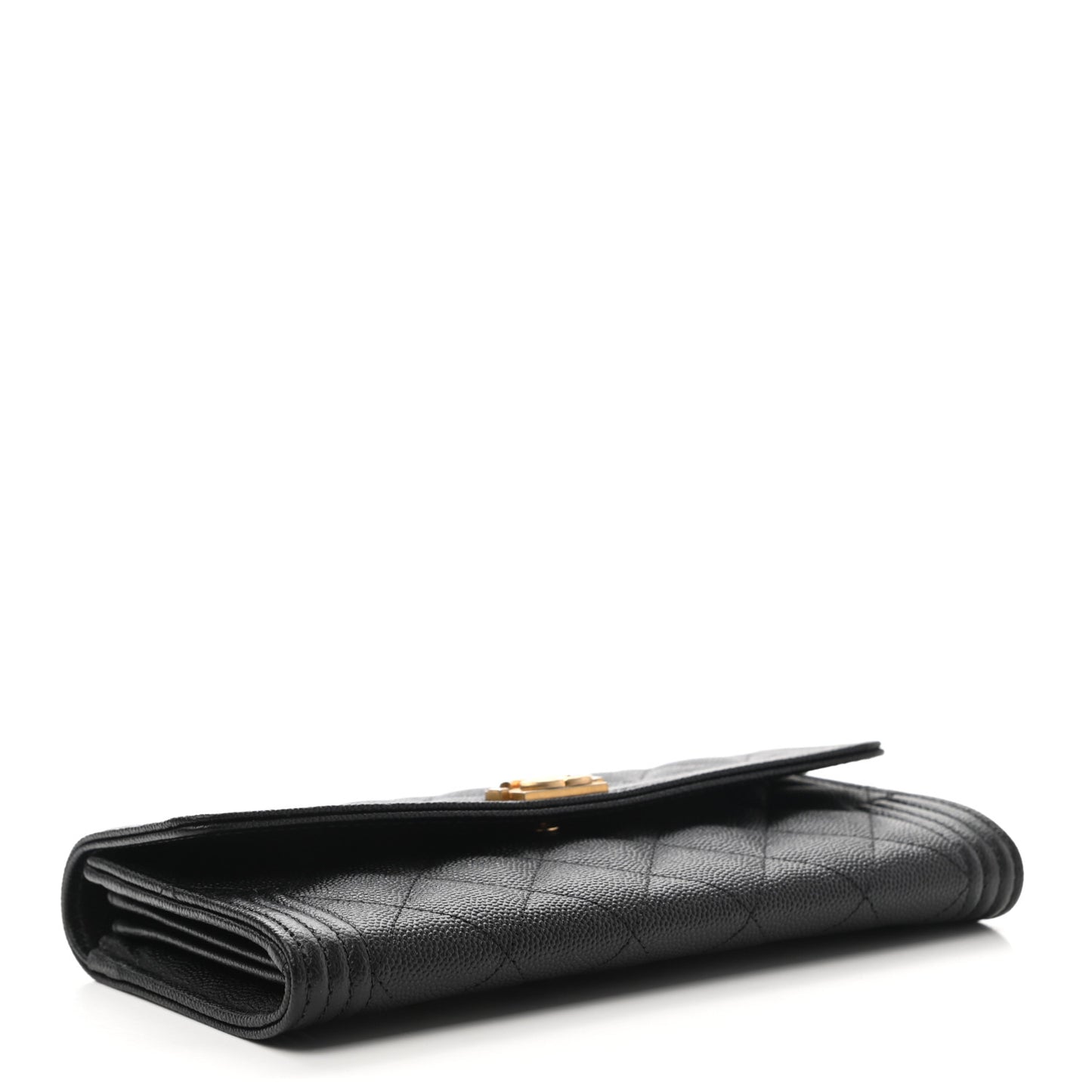 Caviar Quilted Large Boy Gusset Flap Wallet Black