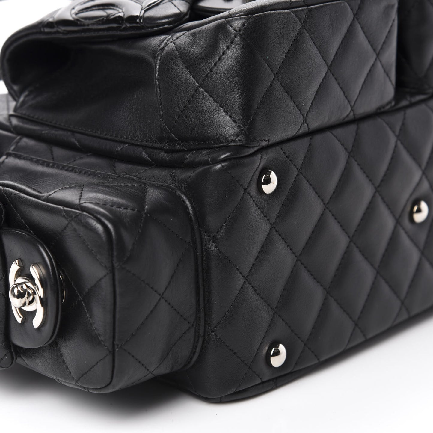 Calfskin Quilted Small Cambon Multipocket Reporter Black