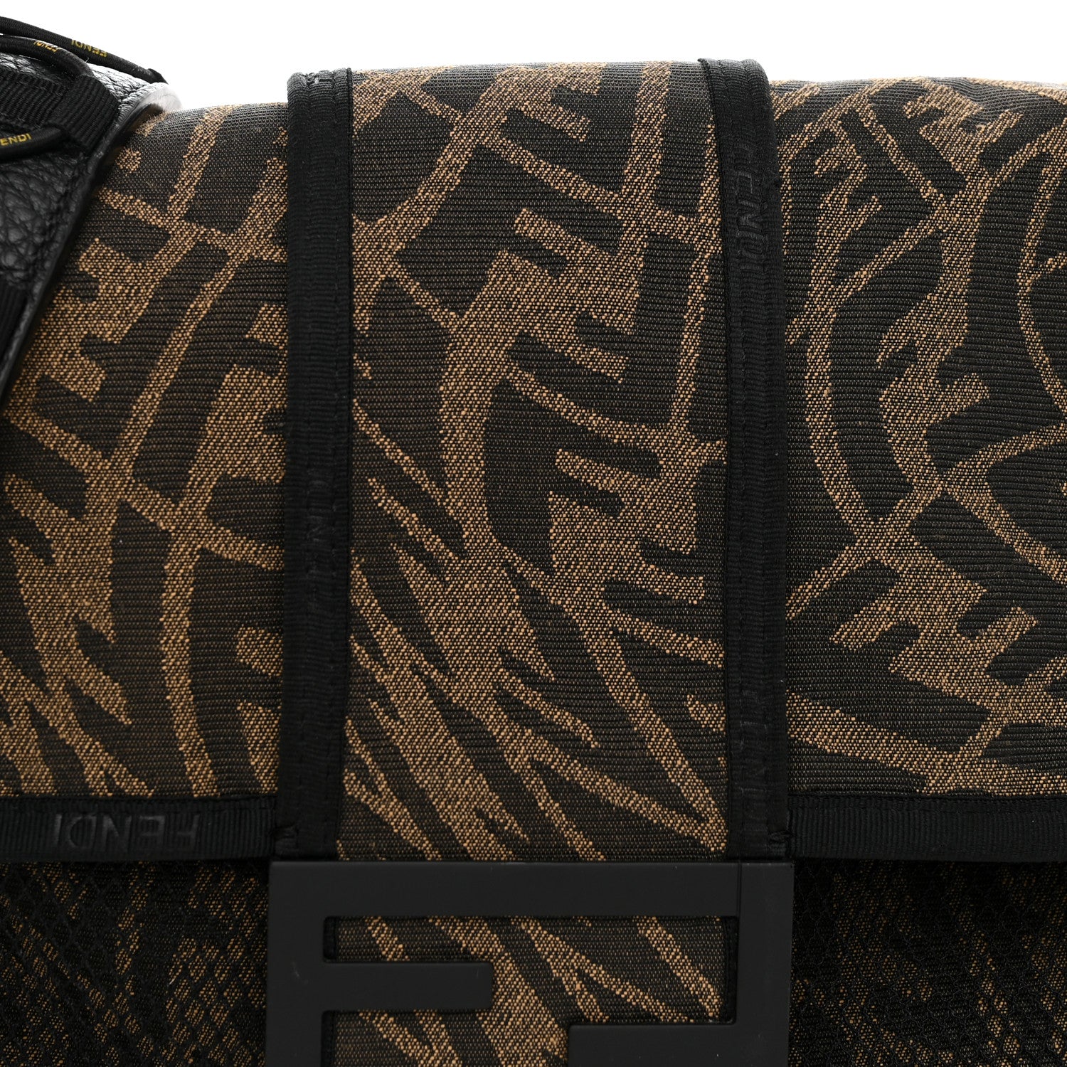 Fendi X SARAH COLEMAN Fabric Jacquard Vitello Grace FF Vertigo Woven Lanyard Large Baguette Tobacco Moro Black 8 of 11