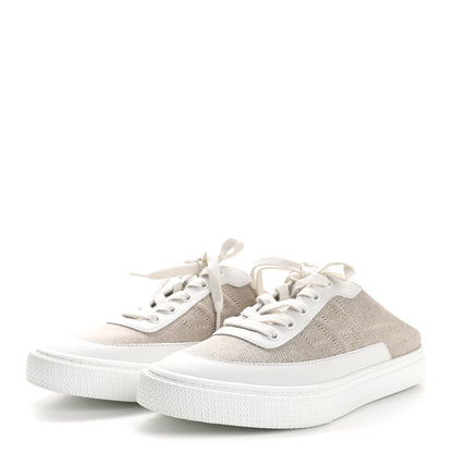 Hermes Calfskin H Canvas Keep Mule Sneakers 39 Prunoir White 4 of 12