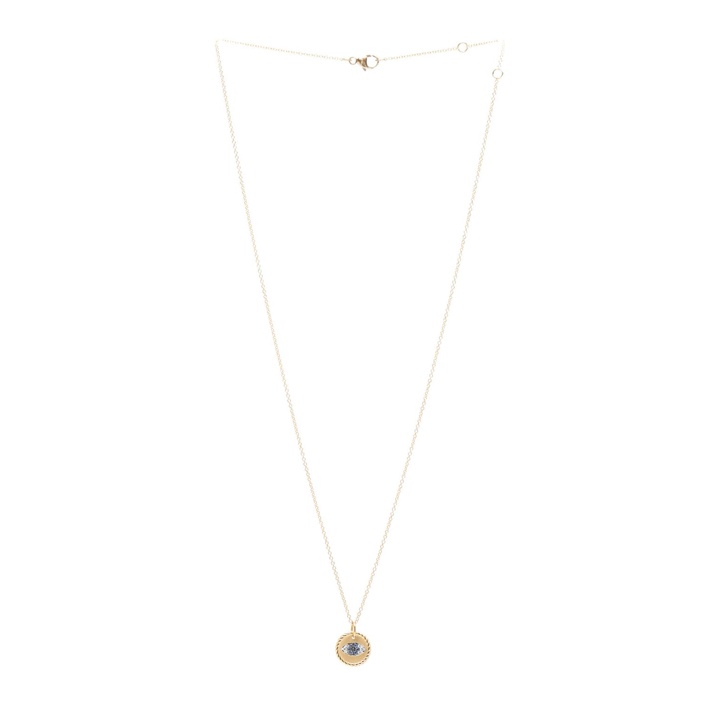 18K Yellow Gold Blue Sapphire Diamond Evil Eye Necklace